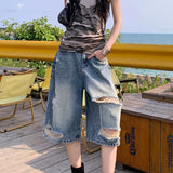 GETADME American High Street Style Ripped Wide Leg Jeans Women Summer New Loose Pear Shape Slimming Small Size Straight Seven-Foot Pants