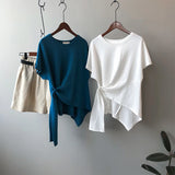Getadme - T-shirt femme 100% coton, élégant, manches courtes, manches longues, coupe ample, uni, design coréen, haut décontracté pour femme, neuf