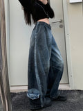 GETADME 2025 Grunge Y2K Streetwear Washed Blue Baggy Pleated Jeans Pants For Women Clothing Distressed Wide Leg Loose Old Lady Trousers