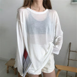 GETADME Sheer T-shirts Women Loose Korean Fashion Summer Sun-proof Leisure Clean Fit All-match Long Sleeve Breathable Lazy Ulzzang 2XL