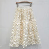 GETADME 2025 New Three-dimensional Flower Skirt Women's High Waist Long Tutu Skirt Fairy Big Swing A-shaped Jupe Femme Bohemian
