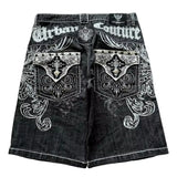 GETADME Y2K New American Fashion Pattern Letter Embroidery Baggy Denim Shorts Women Street Vintage Hip Hop Casual Shorts Women Clothing