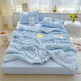 GETADME Thin Cool Breathable Summer Blanket Skin-friendly Lightweight Quilt Well-vetilated Single Double Seersucker Comforter Duvet Set