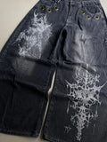 GETADME American New Fashion Oversized Pattern Printed Washed Jeans Men Y2K Gothic Rock Popular Casual Joker High Waist Wide Leg Pants