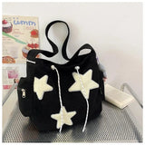 GETADME Niche Design Handbag Star Female Student Large Capacity Commuting Tote Corduroy Shoulder Crossbody Bag 2025 New