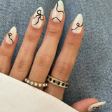 Getadme French Fake Nails Red Five-pointed Star False Nails Full Cover Press on Nail Tips y2k Nail Art Almond Artificial Nail Patches