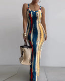 GETADME Dresses For Women 2025 Sexy Spaghetti Strap Color Printed Long Dress Evening Y2k Sleeveless Solid Skinny Bodycon Maxi Vestidos