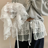 GETADME Korean Fashion Lace Irregular Skirt Curtain White Flowers Lace Mesh Halfbody Skirt Women Summer Bottoms Jeans Decorative Hemline