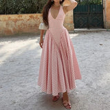 GETADME European and American Women's Clothing 2025 Autumn Temperament Elegant Ins Style Neck V Neck Pleated Waist French Dress
