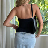 Getadme Y2k Tube Top 2000s Clothing Women Summer Solid Color Off Shoulder Strapless Sleeveless Bandeau Side Split Vest Casual Streetwear