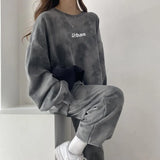 Getadme-가을 여름 2피스 세트 여성 바지 정장 플러스 사이즈 어반 캐주얼 긴팔 여성 트랙수트 스포츠웨어 플러시 벨벳