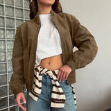 GETADME 2025 Fashion Simple Autumn Winter Jacket European and American Retro Personality Street Khaki Suede Warm Jacket Women Clothes