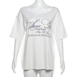 GETADME SylCue Casual Relax T-shirt Asymmetry Letter Versatile Street Atmosphere Style Fashion Hot Chick Summertime 2025 Women Hot New