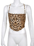 GETADME Leopard Pattern Women Tank Tops Backless Sexy Rave Outfits Sleeveless Cross Lace Up Bralette Crop Top Summer Streetwear