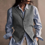 GETADME Women Vest Herringbone Pattern Elegant Turn-down Collar Vests Sleeveless Coats Single Breasted Female Casual Work Vest 2025