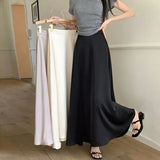 GETADME 프렌치 비니거 실크 스커트 여성용 여름 신상품 하이웨이스트 슬리밍 드레이프 A라인 롱 드레스 슬림핏 테일러드 쉐입