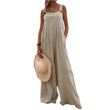 GETADME Overalls Women Summer Jumpsuit Outfits Plus Size Solid Color Casual Button Wide Leg Suspender Pants Overalls with Pockets