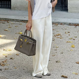 GETADME Linad Elegant Brown Satin Wide Leg Pants Women Autumn Fashion Beige High Waist Trousers Street Chic Silk Long Pants Female 2025