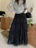 GETADME Elegant Pleated Skirt for Women with Elastic Waist Slim Fit A-Line Long Design Spring 2026 Fashion Trend
