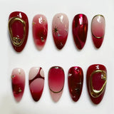 GETADME 30pcs 3D Dream Rose Press on Nails Heart & Animal Wave Fake Nail Short Almond Full Coverage Nail for Women&Girl False Nail Art