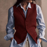 GETADME Women Vest Herringbone Pattern Elegant Turn-down Collar Vests Sleeveless Coats Single Breasted Female Casual Work Vest 2025