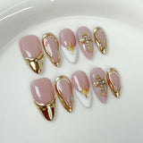 GETADME 10Pcs Nude Pink Almond Manicure Nail Stickers Mid-length Ballet Simple Reusable Press on Nails Artificial Handmade False Nails