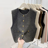 GETADME Knit Vest Women Cardigan Sweater Button Up Round Neck Sleeveless Round Neck Simplicity Casual Fashion Lady Top Female Vest Coat