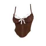 GETADME Elegant Ruffle Lace Flower Camisole Bowknot Buckle Slim Crop Tops Tank Sweet Lace Corset Travel
