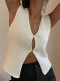 Getadme-wsevypo Women Knit Sweater Vest Tops Casual Retro Sleeveless V-Neck Button up Tank Tops Summer Fall Chic Simple Style Vest