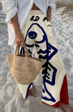 GETADME Ladies Beach Pants High Quality Pure Cotton Fabric Blue Fish Graphic Printing Chic Trend Fashion New Loose Wide Leg Trousers