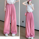 GETADME Spring Summer Women Loose Wide Leg Pants Casual Elastic Waist Stright Long Wide leg Pants Female Casual Female Pants Trousers