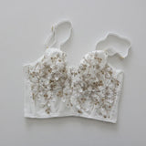 GETADME Three-dimensional embroidered bra sexy lace fish bone corset widened breasted with steel ring 2/1 half cup bralette underwear