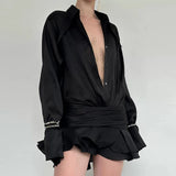 GETADME 여성용 화이트 쉬폰 미니 드레스 캐주얼 루즈 오버사이즈 플리츠 미니 드레스 시스루 여름 해변 우아한 셔츠 드레스