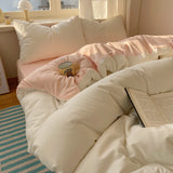 GETADME Cotton Bedding Set 4pcs with Solid Bed Sheet Duvet Cover Pillowcases Single Couple Bedsheet King Queen Double Twin Size