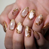 GETADME 24Pcs Metallic Cat Eye French Sheer Manicure Tip Art Textured 3D Acrylic False Nails Nude Pink Almond Medium Press on Fake Nails