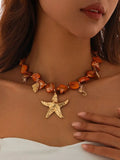 GETADME Boho Sea Turtle Sea Conch Sea Star Pendant Necklace 2025 Women's Simple Creative Blue Stone Weaving Girls Beach Jewelry