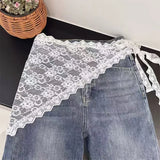 GETADME New Triangle Short Skirt Half Skirt Butt Curtain Skirt Lace Trim Small Apron Knitting Lace Stacked Ins Korean Women Headscarf