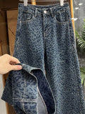 GETADME Retro American Leopard Print Jeans Women's Heavy Du Casual Loose Fit Long Pants Trendy Straight Leg High Waist Denim