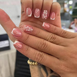 GETADME 24개입 짧은 사각형 프레스온 네일 블루 화이트 플라워 디자인 프렌치 가짜 네일 발레리나 착용 가능 풀커버 가짜 네일 아트 팁