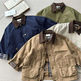 GETADME 2025 UNITIM Spring Autumn Kids Boys Jacket Plaid Spliced Pocket Long Sleeve Toddler Boys Outerwears Coat Children Boys Jacket