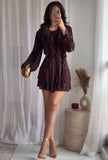GETADME Brown Ruffles Mini Dress Women V-neck Long Lantern Sleeve Pleated Party Dresses Female 2025 Spring Summer Mesh Short Vestidos