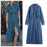 GETADME 유럽 및 미국 스타일 봄 신상품 라펠 싱글 브레스트 기질 통근용 긴팔 데님 드레스