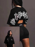 GETADME Summer Trendy Brand Women Fitness Cotton Breathable T-Shirt Gym Wolf Graphic Print Short Sleeve Solid Color T-Shirt Men's Tees