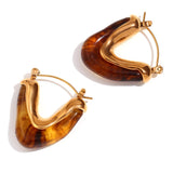 GETADME Ins Blogger Style Fashion Textured Acrylic Amber Green White Gold Plated Steel V Shape Hoop Earrings zielone kolczyki damskie