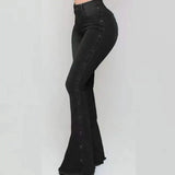 GETADME Jeans High Waist Strecth Denim Flare Pants Women Vintage Trousers Buttons Denims Streetwear 2025 Autumn Female Floor Length