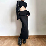 GETADME 2026 New Spring Summer Black Long Skirts Women Pure Back-slit Designed High Waist Elegant Office Lady Korean Fashion Clothing