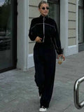 GETADME Women Sweatshirt Pants Suit Casual Stand Collar Zip-Up Jackets Loose Elastic Waist Pants Set Female 2025 Velvet Tracksuits