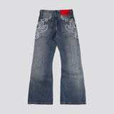 GETADME Y2k Blue Opening Bootcut Jeans Vintage Washed Embroidery Men Women Pants Harajuku High Street Streetwear Unisex Casual Jeans