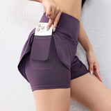 GETADME 속건성 여성용 러닝 반바지 스포츠 레이어 탄력 허리 포켓이 있는 액티브 스포츠 반바지 요가 반바지
