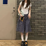 GETADME Vintage Plaid Mini Skirt Women Harajuku Aesthetic Patchwork Knee Length Skirts Summer Korean High Waist A Line Faldas New